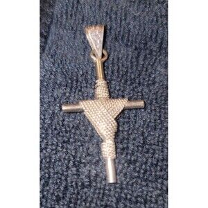 Taxco Mexico 925 Sterling Silver Gentleman's Pendant Cross rope wrapped handmade